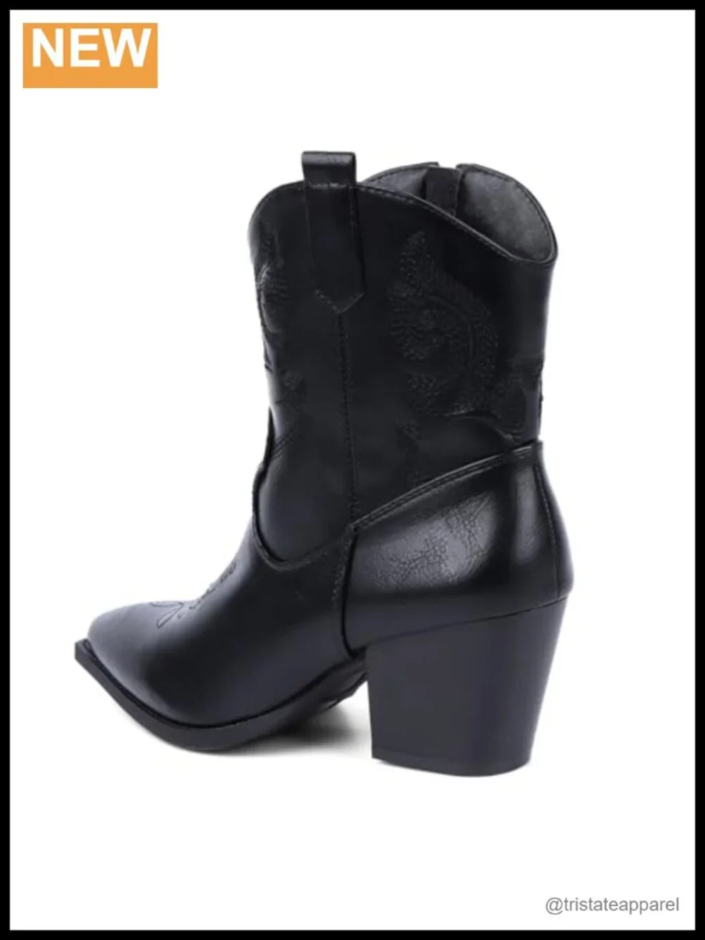 Women Ankle Cowboy Boots Pointed Toe Chunky Heel Embroidery Zipper Pull On